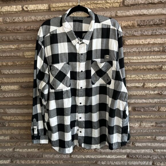 Harley Davidson Black White Buffalo Check Spell Out Button Front Shirt 3X Slim - Picture 5 of 11